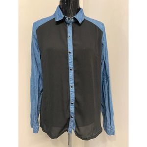 Point zero Nicole Benisti Button Down Shirt Blue/Black L Women's A3